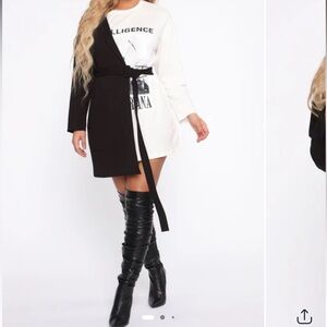 Fashion Nova Black and White Long Sleeve Dress